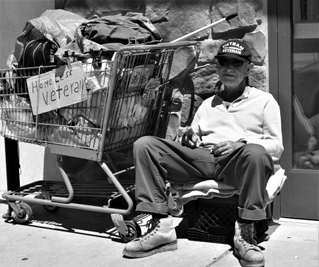 homeless veteran with shopping cart