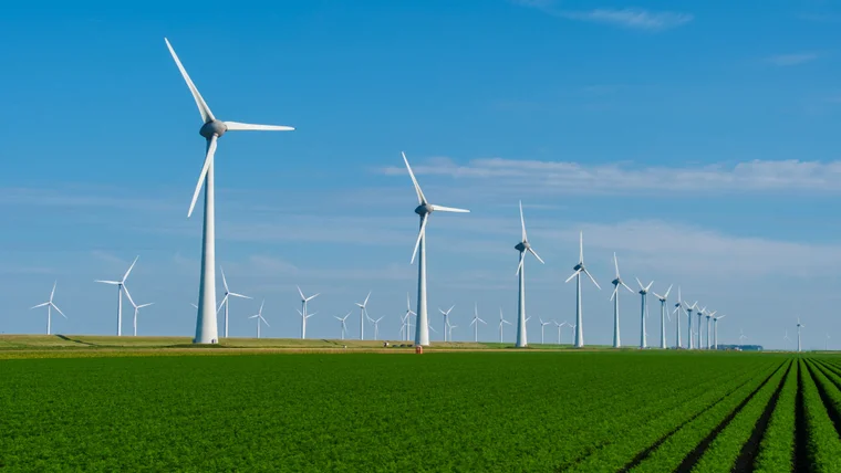 Modern windmills on a wind farm