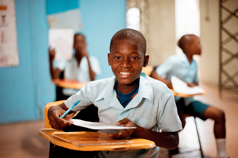 Smiling primary school students