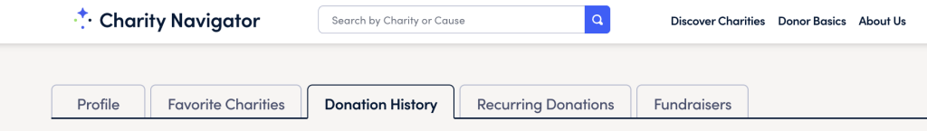 Screen Grab of the profile menu that displays Donation History