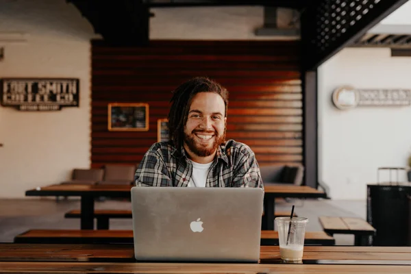 man in front of computer